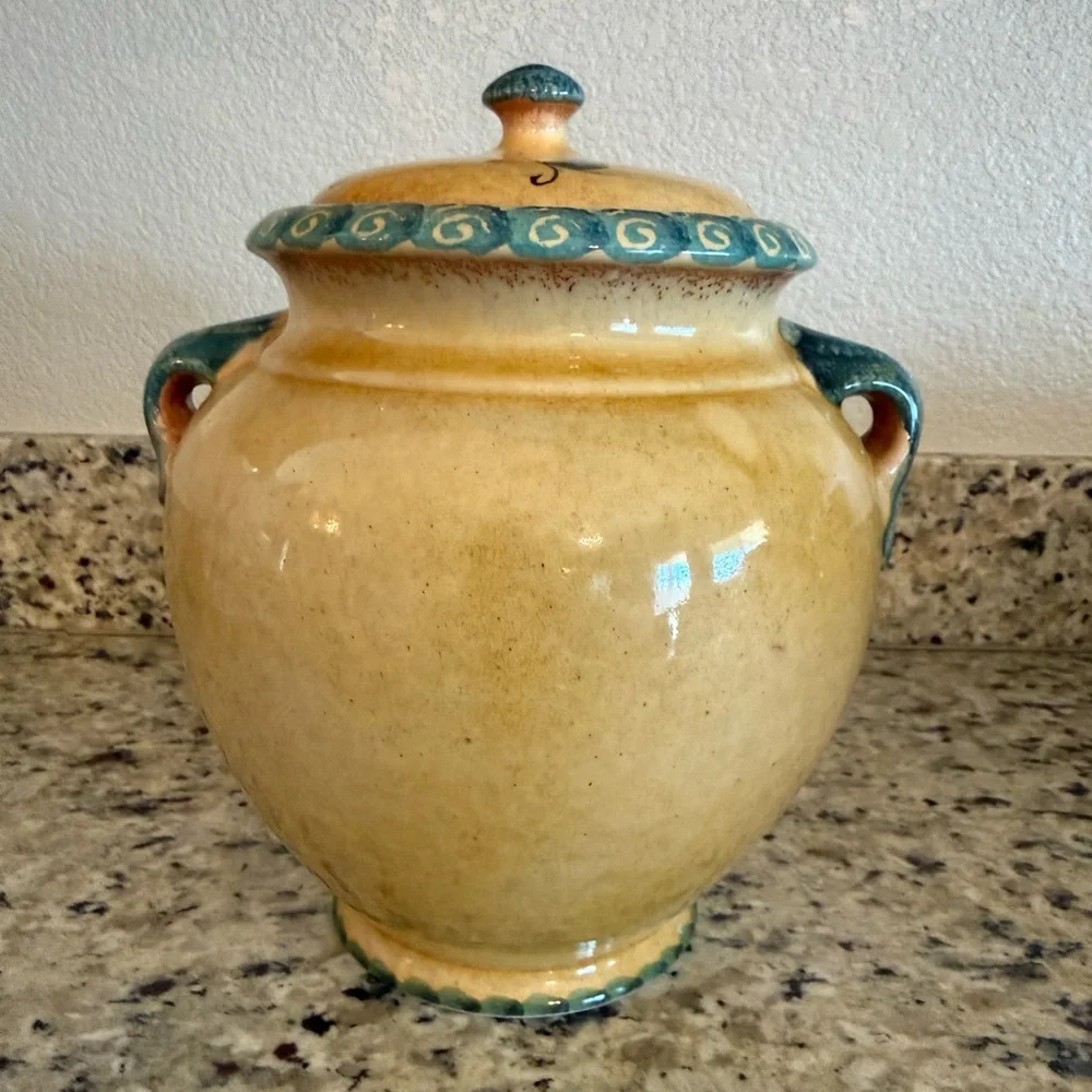 Williams Sonoma Ceramic Jar with Rooster Design Made in Italy (Large)